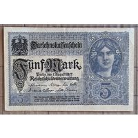 Германия 5 марок 1917 г., Ro.54с,.,DEU-61b, X.#8. Рис. серо-фиолетовый. Серии A, B, R, S, T, U, V, W, X, Y, Z