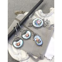 Шикарный комплект серьги, кулон и брошь, филигрань, скань, финифть, винтаж, СССР, мельхиор