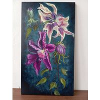 Картина маслом "Клематисы"