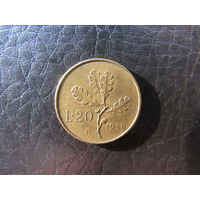 Италия. 20 лир. 1958. С 20 копеек. Распродажа коллекции. Смотрите другие лоты.