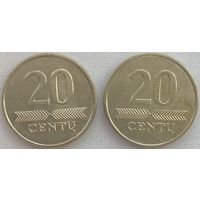 Литва 20 центов 2007 г. Цена за 1 шт.