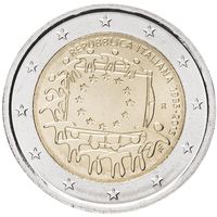 2 евро 2015 Италия 30 лет Флагу UNC из ролла