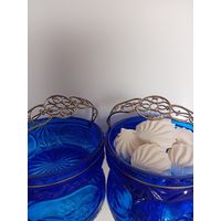 Корзинка. Вазочка. Конфетница. Насыщенный синий цвет. Скань. Серебрение