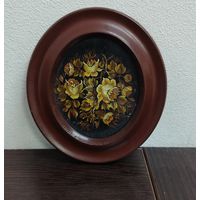 Винтажная декоративная миниатюра маслом с цветочным орнаментом стиль  Жостовская роспись  , картина подписана ,художник  Мелешко.