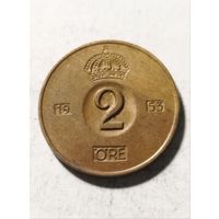 2 эре (оре) 1953 года Швеция, отличная!