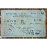 Банкнота 5 марок 1918 год. Нойхаус. Веймарская республика.