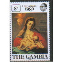 Марка из серии 1980г. Гамбия "Рождество. "Мадонна с Младенцем" Франческо де Мура" MNH