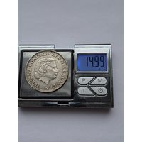 2 1/2 гульдена Нидерланды 1966 года, Королева Юлиана (1949 - 1980). Серебро 720 пробы. L45550.