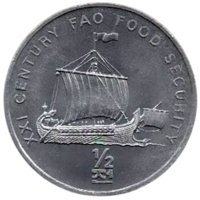 Корейская Народная Демократическая Республика. Северная Корея. КНДР. 1/2 чона 2002. UNC. ФАО. Корабль викингов. Парусник.