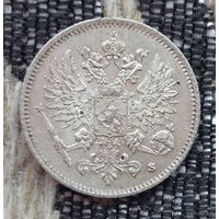 Финляндия-Российская Империя 25 пенни 1916 год, S, AU. Николай II. Серебро. Предложи свою цену или обмен!