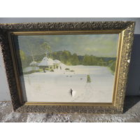 Картина Зимний вечер репродукция на спецткани 70-е г.С рубля