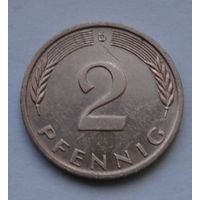 2 пфеннига 1995 г. D, ФРГ, Германия.