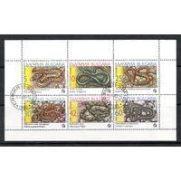 Змеи Болгария 1989 год серия из 6 марок в листе