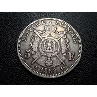 Франция 5 франков 1868 "A" - Париж Ag900
