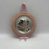 Серебряное панно-барельеф Дева Мария с младенцем. Италия. 3674