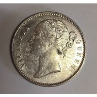 С 1р! 1 рупия 1840 британская Индия ярчайшая! серебро! Радужная патина!