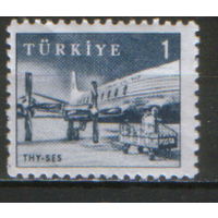 Марка из серии 1959г. Турция "Промышленность и технологии. Лайнер турецких авиалиний Виккерс Висконт 700" MVLH