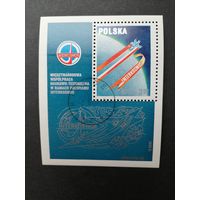 Польша 1980 Блок Mi.82 и маркой "Международное научно-техническое сотрудничество в рамках Программы "ИНТЕРКОСМОС"" (гашение с клеем, пятнышко сзади) Mi.2680 каталог 1.10 евро