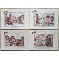 Паштоўкі "Мінск: Куток Верхняга горада; Дом Станіслава Манюшкі; Сядзіба Валенція Ваньковіча; Царква Святога Духа і ратуша". Гравюры мастака Віктара Сташчанюка. 4 асобкі
