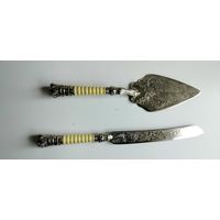 Набор, лопатка и нож для торта 1970-е Медь, серебрение.