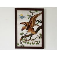 Картина панно вышивка гладью на шелке Китай 50е 39х55см