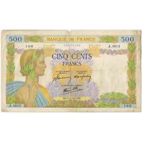 500 франков 05.03.1942 год. Франция, III Рейх, оккупация,  большая купюра 190*110 мм