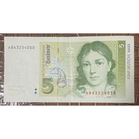 Банкнота 5 марок 1991 год. ФРГ. Беттина фон Арним.
