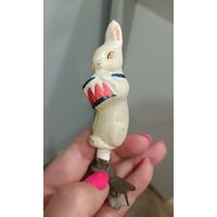 Ёлочная игрушка, стекло, заяц с барабаном