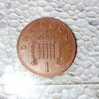 1 пенни 1989 года Великобритания. Королева Елизавета 2. Шикарная родная патина!