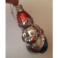 Игрушка ёлочная Снеговик с подарками, стекло. СССР