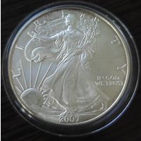 США 1 доллар, 2007 года. Американский серебряный орёл. Унция. UNC