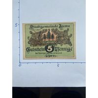 Нодгельд 5 пфеннигов Аума. Веймарская республика - 0202