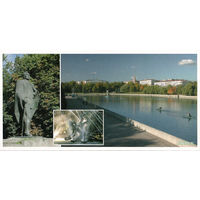 Открытка "Помнiк Я. Купалу. Фантан у парку iмя Я. Купалы. Набярэжная р. Свiслач"