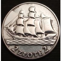 Польша. 1936г. 2 злотых. Серебро. Корабль.