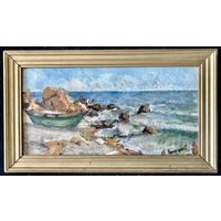 Белоусов В.П. "На берегу моря", 1972г. К/М, 39,5х22,5 см.