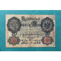 Германия Имперская банкнота 20 марок 1910 года В-9125529 серия из семи цифр