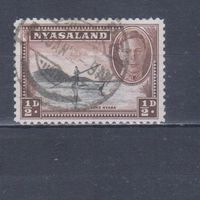 [2057] Британские колонии. Ньясаленд 1945. Георг VI.Лодка.Озеро Ньяса. Гашеная марка.