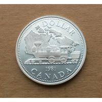 Канада, доллар 1981 г., 100 лет Трансконтинентальной железной дороге, серебро 0.500
