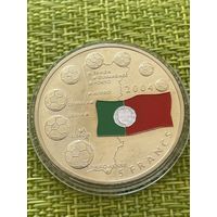 Конго 5 франков 2003 г ( ЧЕМПИОНАТ ЕВРОПЫ ПО ФУТБОЛУ В ПОРТУГАЛИИ , В КАПСУЛЕ 33мм )