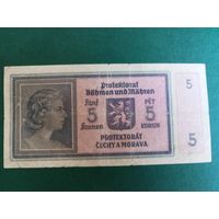 Протекторат Богемия и Моравия. 5 крон 1940 год. серия Р020