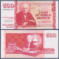 Исландия, 500 крон 2001 г., P-58a(1) (D, учёный Йоун Сигюрдссон), UNC