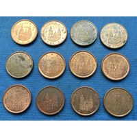 Испания 1 евроцент 1999, 2003, 2007, 2008, 2010, 2012, 2013, 2015, 2016, 2017, 2018, 2019