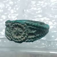 Перстень старинный ВКЛ , с красивым рисунком  и в бирюзовой патине ( 14)