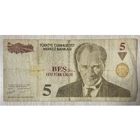 Банкнота. Турция. 5 лир 2005 год. Мустафа Кемаль Ататюрк.