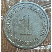 Монета 1 пфенниг 1900 год. Германская империя.