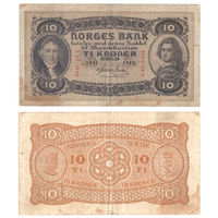 НОРВЕГИЯ 10 Крон 1942 г., P-8c (Вильгельм Кристи - 1-й Председатель Парламента, Петер Торденшельд - вице-адмирал)