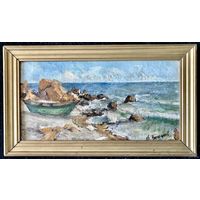 Белоусов В.П. "На берегу моря", 1972г. К/М, 39,5х22,5 см.