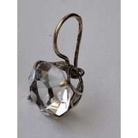 Серьга серебро СССР,  875 проба со звездой, камень целый,  клеймо завода