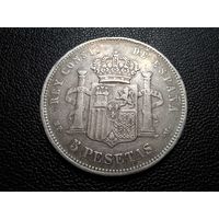Испания 5 песет 1888 Ag900