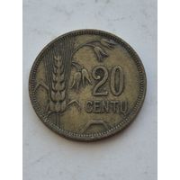 20 центов 1925 года. Литва - Первая Республика (1925 - 1938). Монета не чищена. 45252